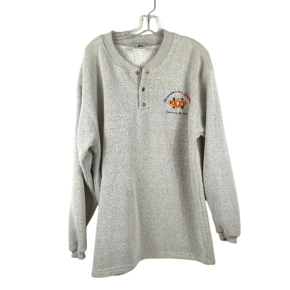 Super Bowl XXXV 35 XL Henley Sweater Ravens Giants 2001 Vintage